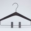 Triangle shape wooden clothes hanger with clips,Triangle special custom shape,engraving logo support,Pantone chocolate color bespoken,with gun metal components